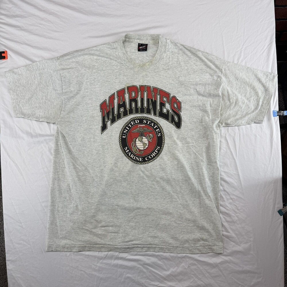 Vintage Marines Shirt Mens 2XL Gray USMC Eagle Globe Anchor Graphic 90s USA